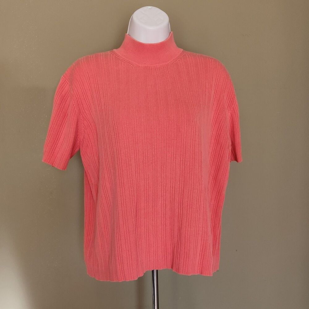 Croft & Borrow Coral Mock Neck Ribbed Knit Top, XL
